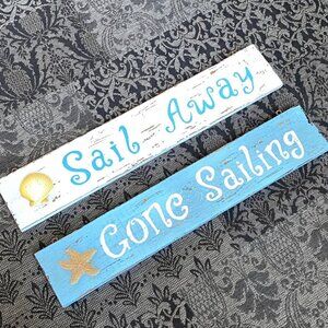 (Set of x2) Wooden Coastal Handmade Beachy/Cottage Signs
